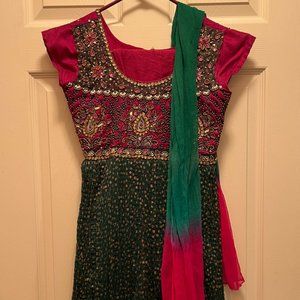 Pink and green anarkali